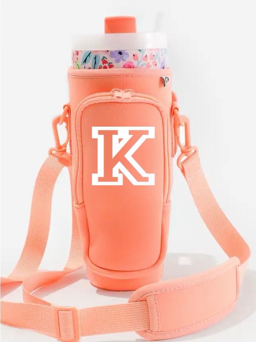 Marleylilly Monogrammed Water Bottle Holder-Coral “K”